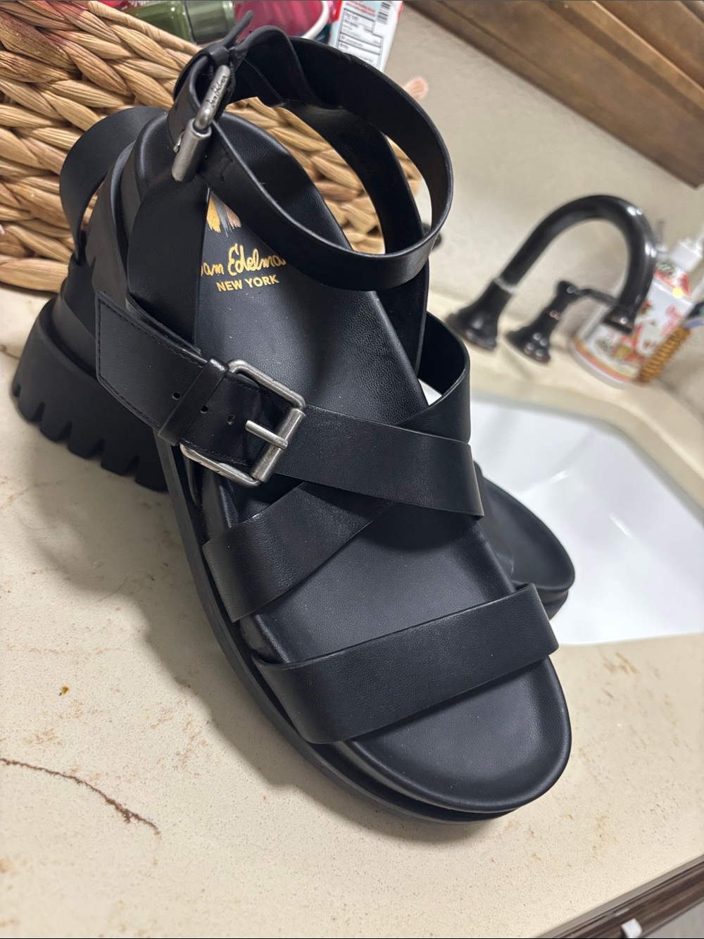 Sam Edelman Black Chunky Strappy Sandals